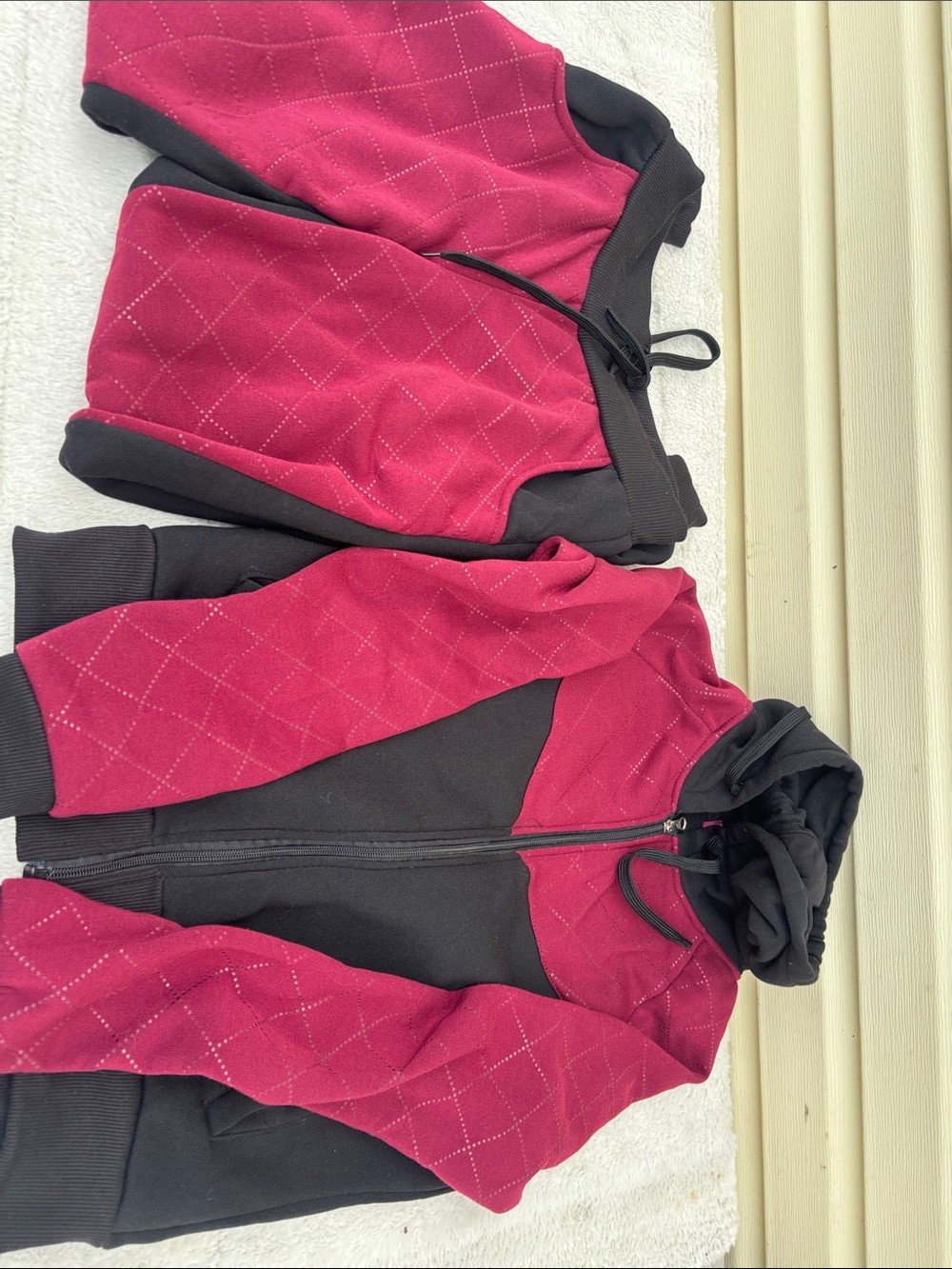 Girls Quilted Bomber Jacket Matching Set in Magenta and Black